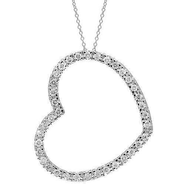 White 14K White Solid Gold Womens Diamond Heart Pendant 0.96 Ctw